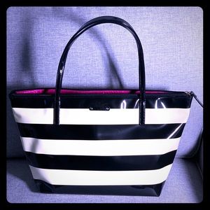 Kate Spade black and cream glossy tote bag
